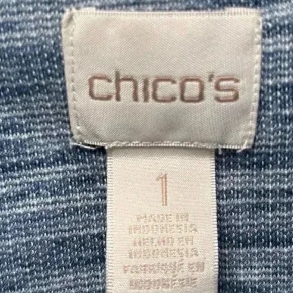 2/$30 Chicos Size 1 Off Shoulder Short Sleeve Top Blue Marled - Picture 4 of 7